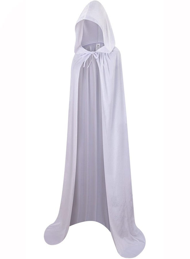 GRAJTCIN Velvet Hooded Cloak White Robe Wizard Cape with Hood Men Halloween Costume for Women Wedding (170CM/67, White) - Image 1